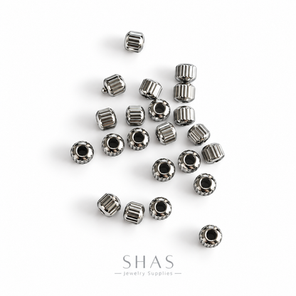 SSB08 Rounded Striped Spacer Bead Silver ( 1 pc ) PVD Plated
