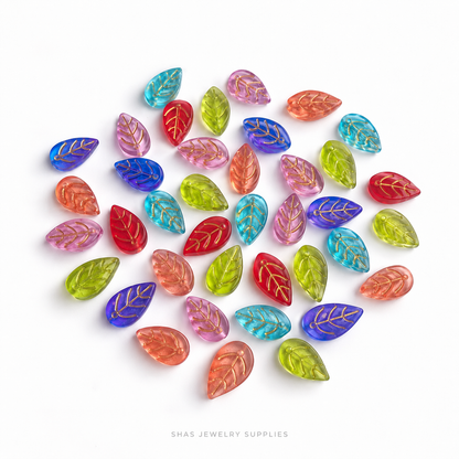 GB79 Big Leaf Gold Glass Beads ( 1 pc ) Lamp work