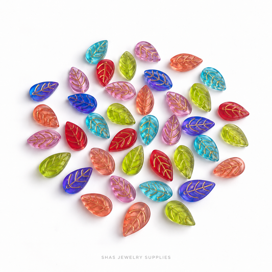 GB79 Big Leaf Gold Glass Beads ( 1 pc ) Lamp work