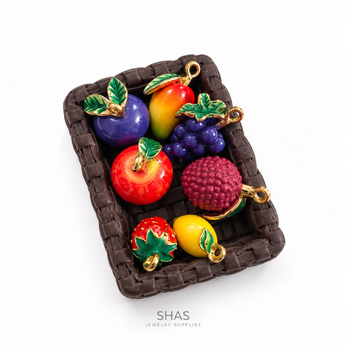 Assorted Fruit Basket with Premium 3D Fruit Charms ( 1 set )