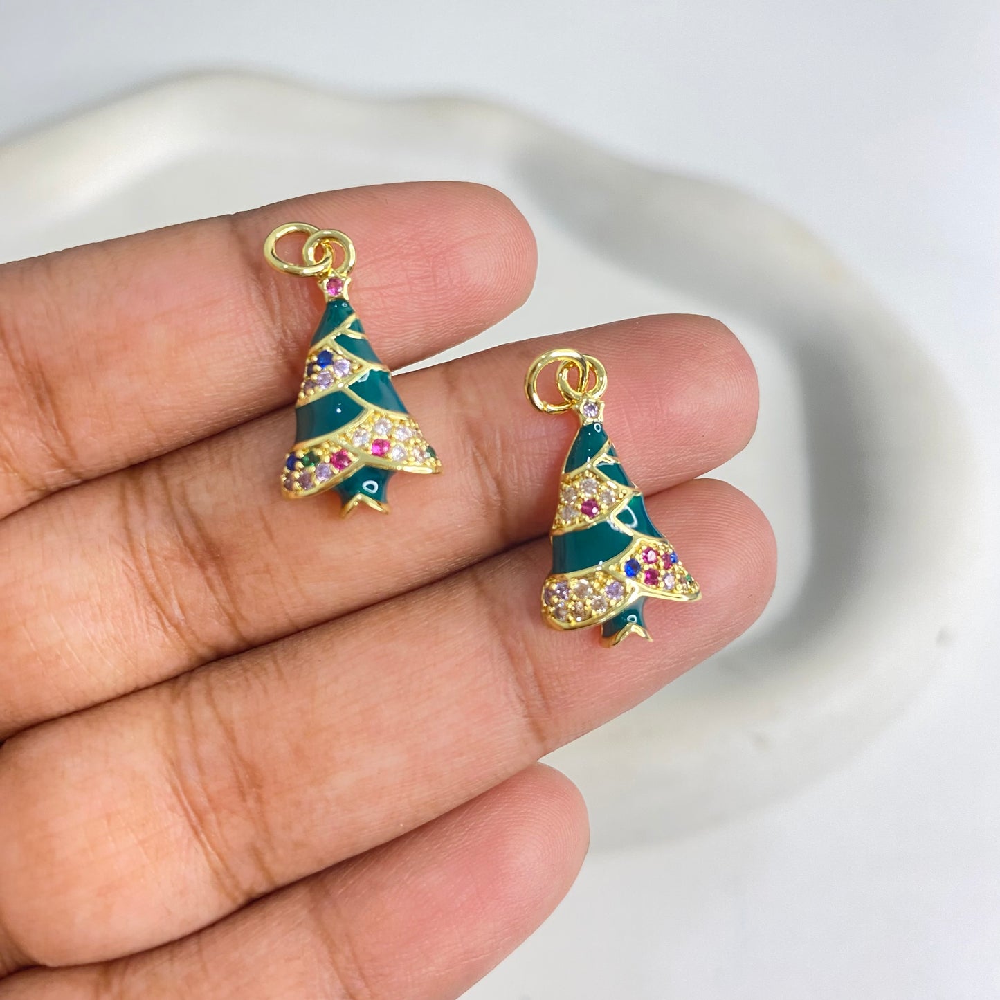 SS 1225 Christmas Tree Zircon charm 18k gold plated ( 1 pc ) Anti tarnish ( 12:21 mm )