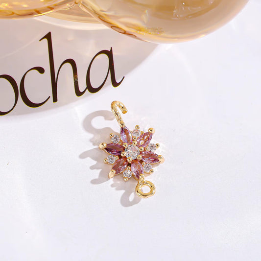 BBB 282 (f) Purple Zircon Snowflake connector 14k gold plated crystal charm ( 1 pc ) Anti tarnish ( 18:10 mm )
