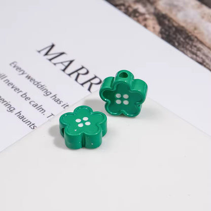 BBB 329 (L) Dark Green Floral Button Shiny Bead ( 1 pc ) UV Plated Acrylic ( 12 mm )