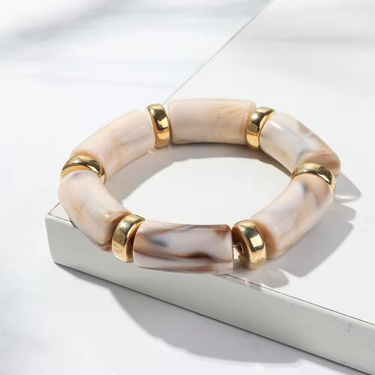 SJ 612 Cream Bohemian Bamboo Bead Bracelet - Anti tarnish