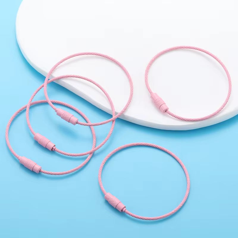 BBB 185 (e) Light Pink Loop Cable Key Ring Wire Keychain ( 1 pc ) Screw lock Key Ring ( 1.5 * 150 mm ) Stainless steel