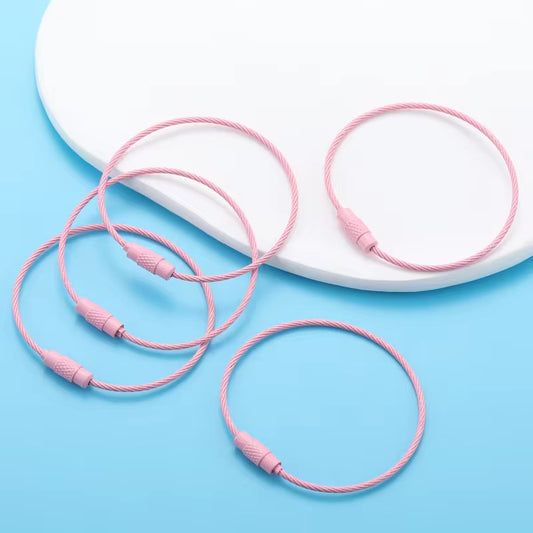 BBB 185 (e) Light Pink Loop Cable Key Ring Wire Keychain ( 1 pc ) Screw lock Key Ring ( 1.5 * 150 mm ) Stainless steel
