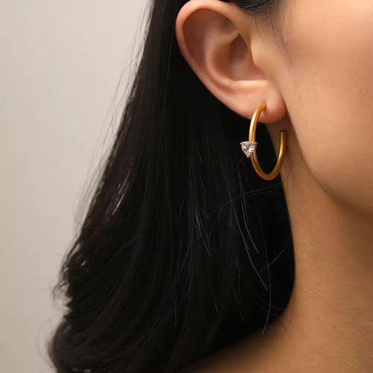 ESJ26A zircon hoops  - 18K GOLD PVD plated