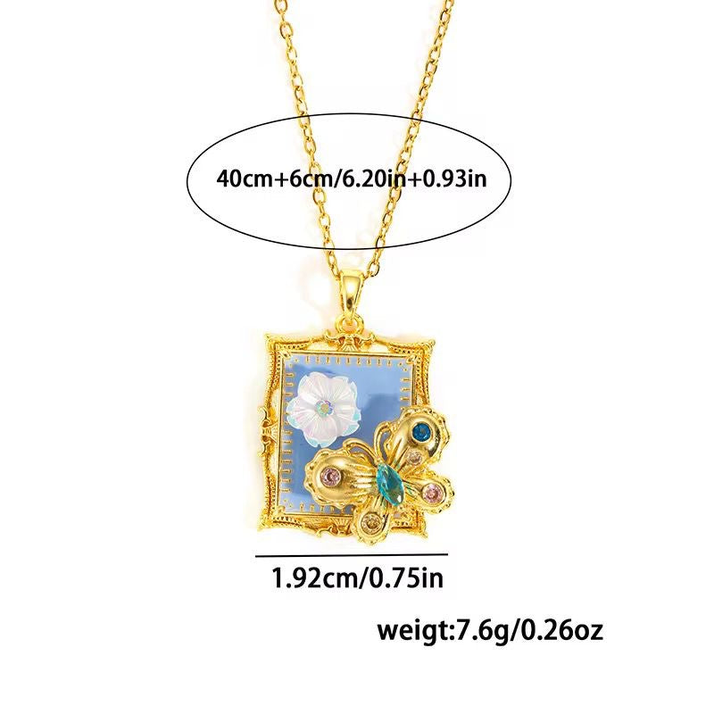 SJ 850 Vintage Floral Butterfly Necklace - 18k Gold PVD plated stainless steel - Anti tarnish