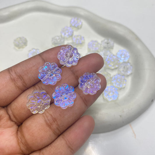 GB 2145 Holographic clear flower glass bead ( 1 pc )
