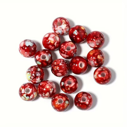 BBB 187 (c) Deep Red Marble pattern Acrylic Bead ( 1 pc ) ( 8 mm )