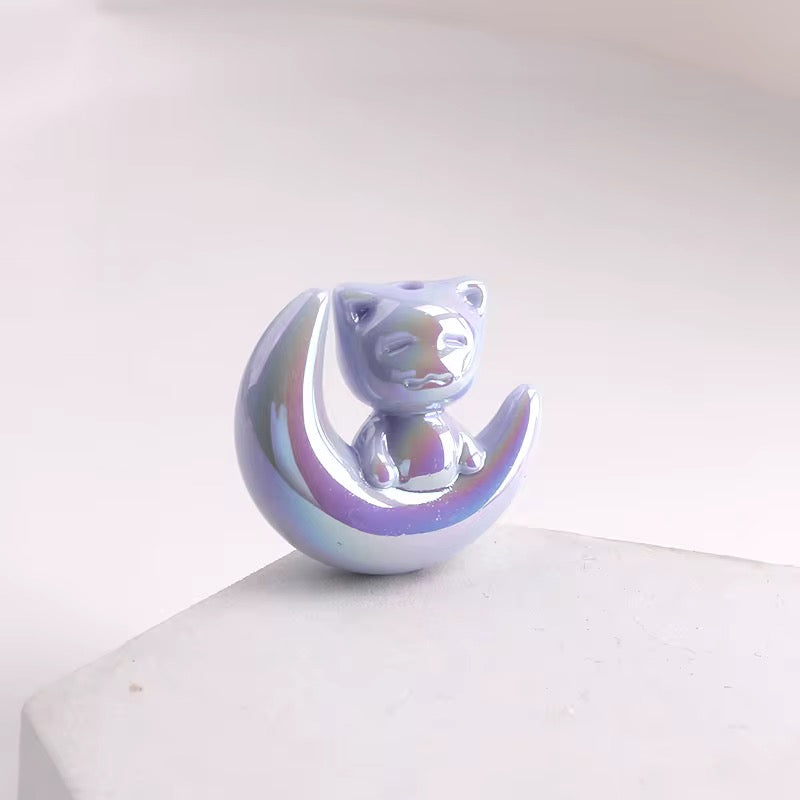 BBB 265 (e) Ink Blue Cat Moon Luminous Shiny Big Bead ( 1 pc ) UV Plated Acrylic ( 28 mm )