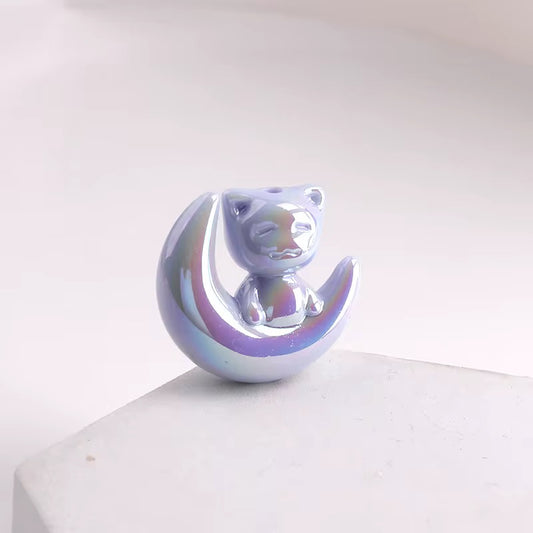 BBB 265 (e) Ink Blue Cat Moon Luminous Shiny Big Bead ( 1 pc ) UV Plated Acrylic ( 28 mm )