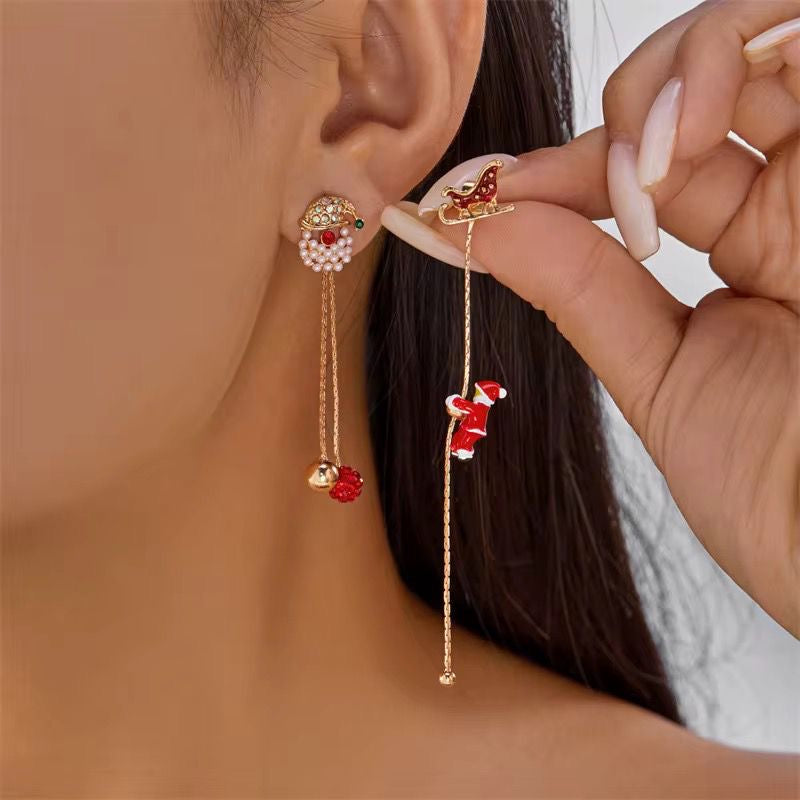 ESJ08C Christmas Cute Movable Sandra Claus Tassel Earring - 18k Gold plated Alloy - Anti tarnish