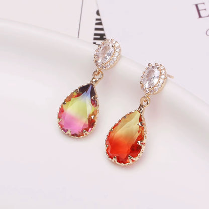 ZS03N Zircon Oval Stud 14k gold plated crystal ( 2 pc ) Anti tarnish