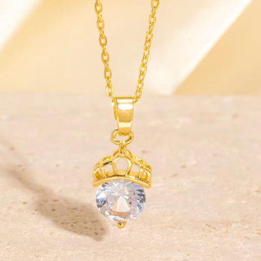 NSJ30E Crown zircon Necklace - 18k Gold PVD plated