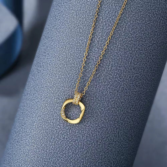 SJ 736 Double Ring Zircon Square Dainty 14k Necklace - 18k Gold PVD plated stainless steel - Anti tarnish