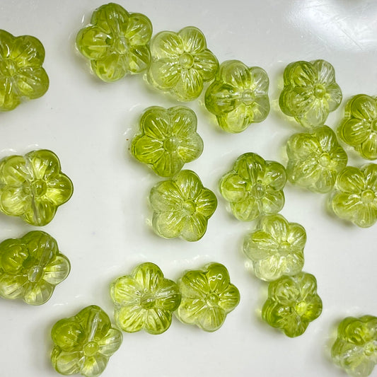 GB 616 olive green tone flower glass bead ( 1 pc )