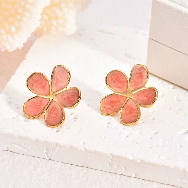 SJ 856 Orange plum flower stud - 18k Gold PVD plated stainless steel - Anti tarnish