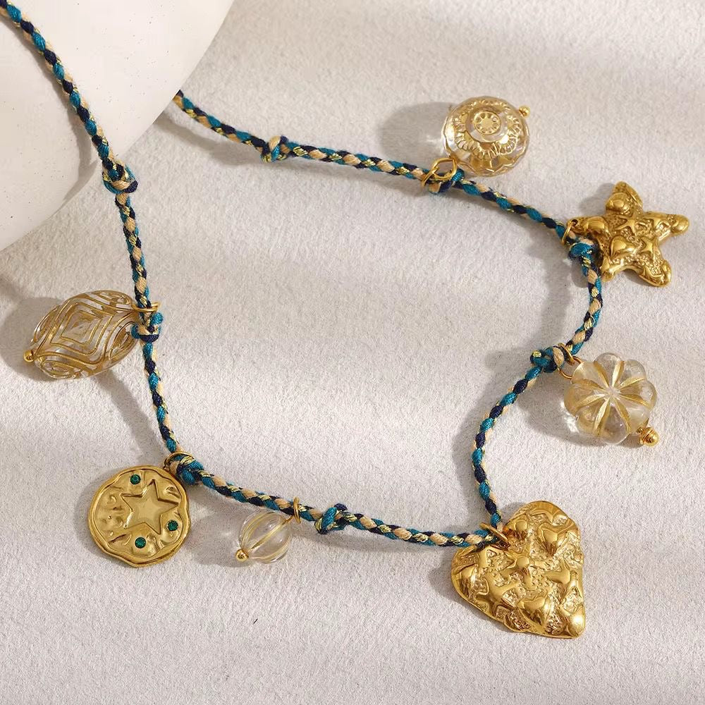 SJ 980 Vintage Thread Charms Necklace - Premium jewellery- 18k Gold PVD plated stainless steel - Anti tarnish