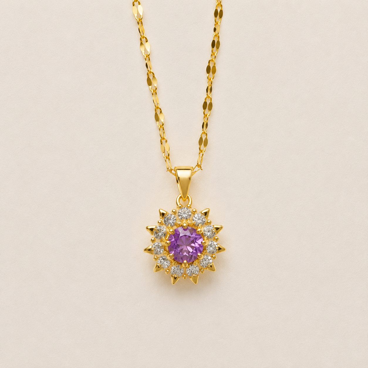 NSJ40C Purple Stone Necklace Stainless steel chain and zircon Copper gold plated pendant