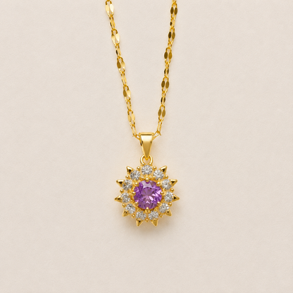 NSJ40C Purple Stone Necklace Stainless steel chain and zircon Copper gold plated pendant