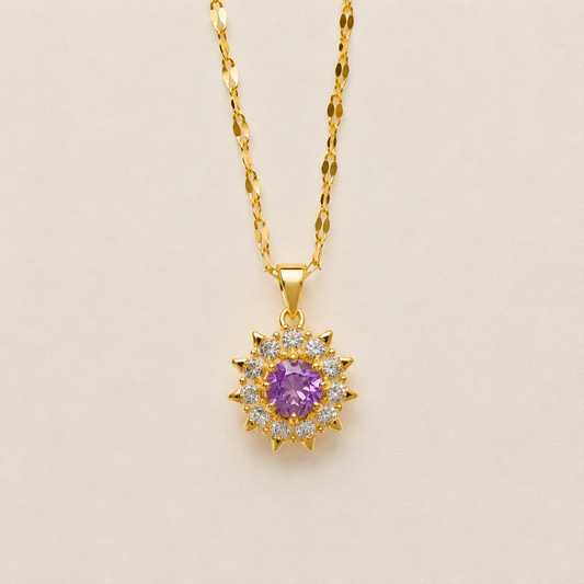 NSJ40C Purple Stone Necklace Stainless steel chain and zircon Copper gold plated pendant