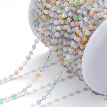 CN 80 Pastel Multi Colour Toned Stone Crystal link Chain 18k Gold Stainless steel( 1 feet ) Anti tarnish ( .8 * 2 mm )