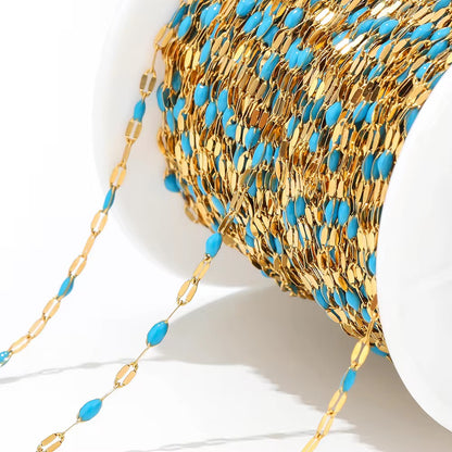CN 82 Light Blue Wide drop oil Lip Chain 18k Gold Stainless steel( 1 feet ) Anti tarnish ( 2 mm )