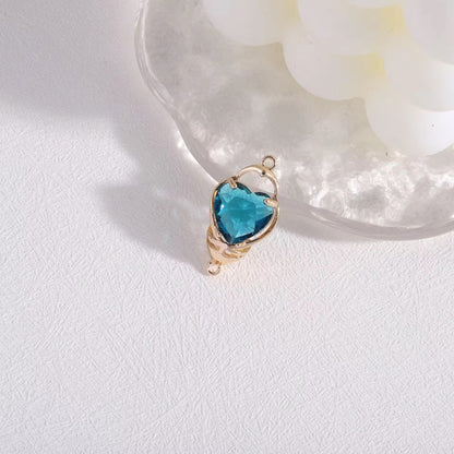 BBB 203 (C) Sea Blue Heart zircon pendant double loop CZ connector 14k gold plated ( 1 pc ) Anti tarnish