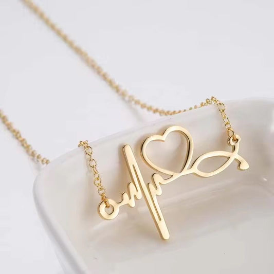 NSJ37A Heart Beat Necklace 18k gold PVD plated