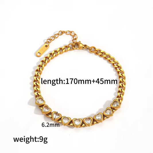 SJ 1149 Chunky Heart Zircon bracelet - 18k Gold PVD plated stainless steel - Anti tarnish