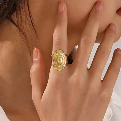RSJ06G Oval Modern Ring adjustable - 18k Gold PVD plated 316  stainless steel - Anti tarnish