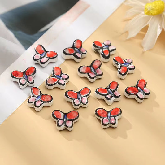 BBB 321 (c) Red Butterfly Ceramic Bead ( 1 pc ) Porcelian Ceramic ( 18 mm )
