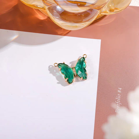 BBB 206 (j) Dark Green Butterfly 14k gold plated Zircon crystal charm ( 1 pc ) Anti tarnish ( 22:16 mm )