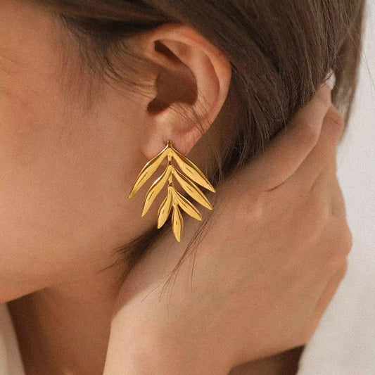 ESJ26E Simple leaf Earrings  - 18K GOLD PVD plated