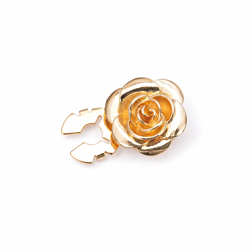 BBB 320 (c) Rose Floral Gold Cufflink Button Cabochon ( 1 pc ) Anti tarnish ( 22 mm )