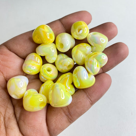 BBB 284 (d) Yellow Heart dual Tone Luminous Shiny  Bead ( 1 pc ) UV Plated Acrylic ( 12 mm )