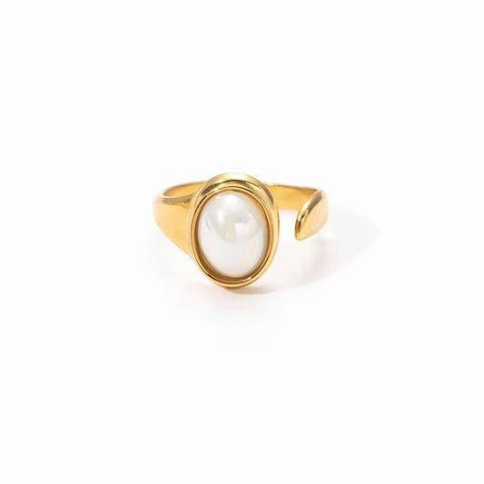 SJ 888 White Pearl Stone Ring Adjustable - 18k Gold PVD plated stainless steel - Anti tarnish