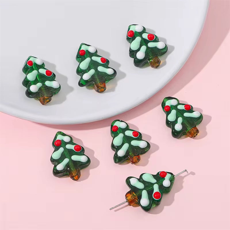 BBB 254 (a) Christmas Tree Hand painted glass bead ( 1 pc ) Big Lampwork Bead ( 18:25 mm )