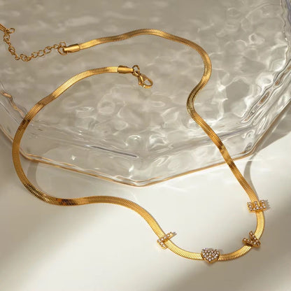 BSJ23A Love Zircon Snake chain Necklace - Premium Collection - 18k Gold PVD plated 316 stainless steel - Anti tarnish
