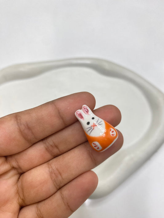 BBB 057 (2) Orange Cute Rabbit porcelain ceramic bead ( 1 pc )