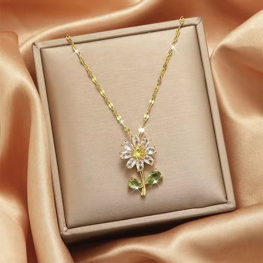 SJ 1068 Sunflower Zircon Necklace  - 18k Gold PVD plated stainless steel - Anti tarnish