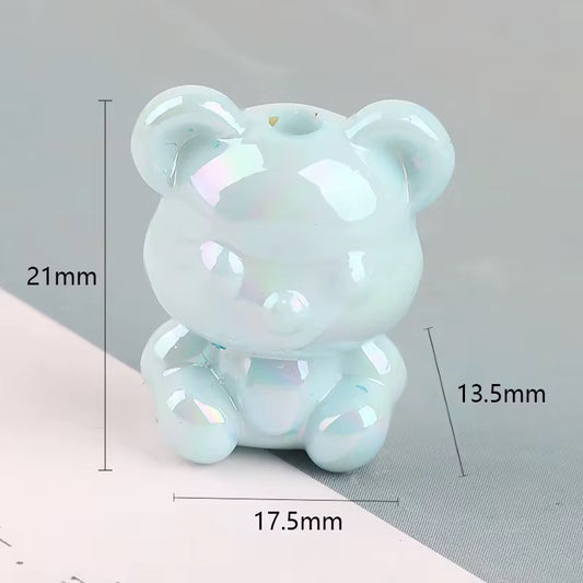 BBB 022 (d) Light Blue Cute Bear shiny luminous Acrylic bead ( 1 pc ) UV Plated ( 17:21 mm )