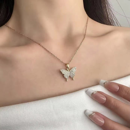 NSJ07B Zircon Butterfly Dainty Necklace - 18k Gold PVD plated 316 stainless steel - Anti tarnish