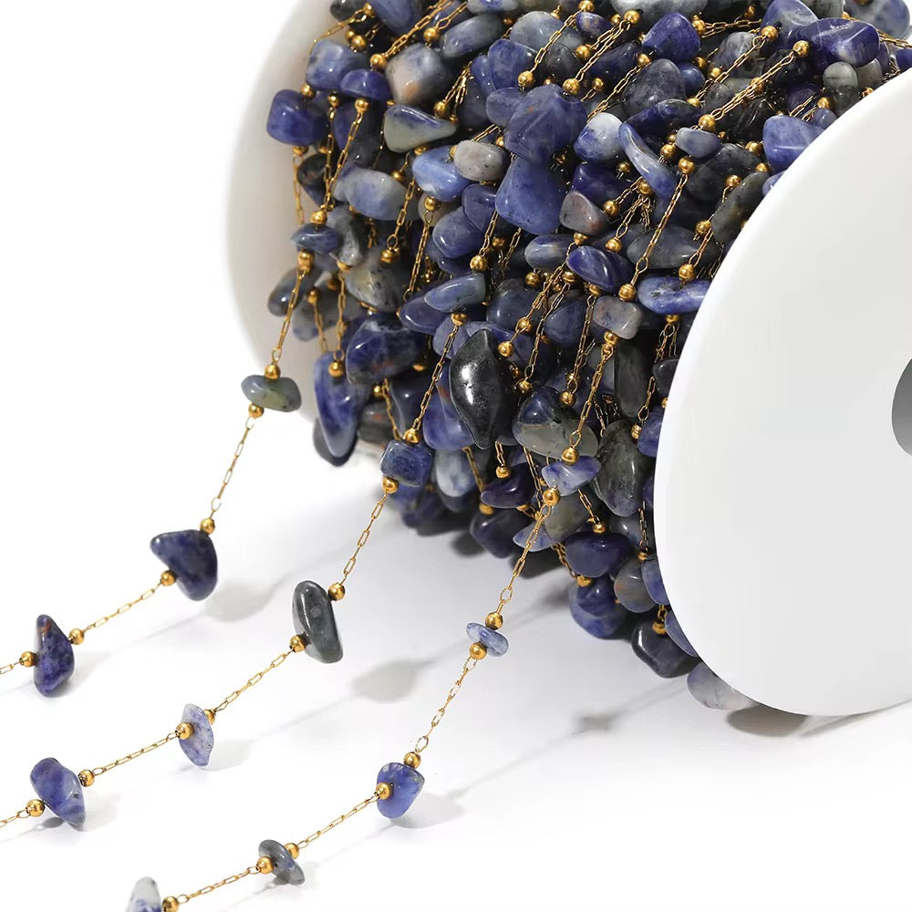 CN 39 Midnight Blue shiny gemstone crystal 18k gold PVD plated Stainless steel chain ( 1 feet ) Anti tarnish