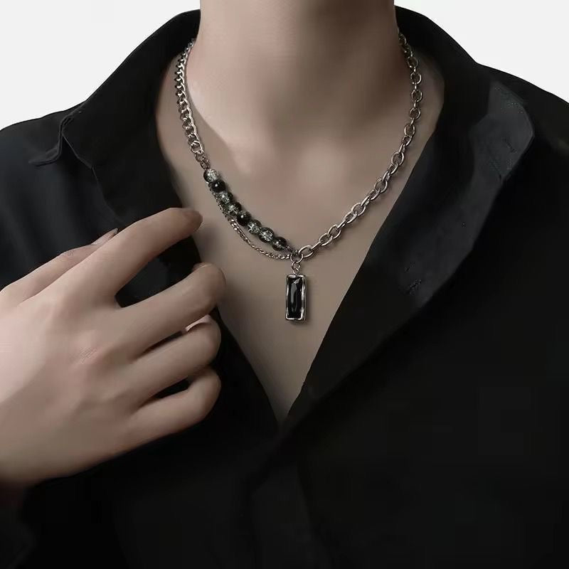 SJ 1039 Chunky Beaded Mens Necklace - stainless steel - Anti tarnish