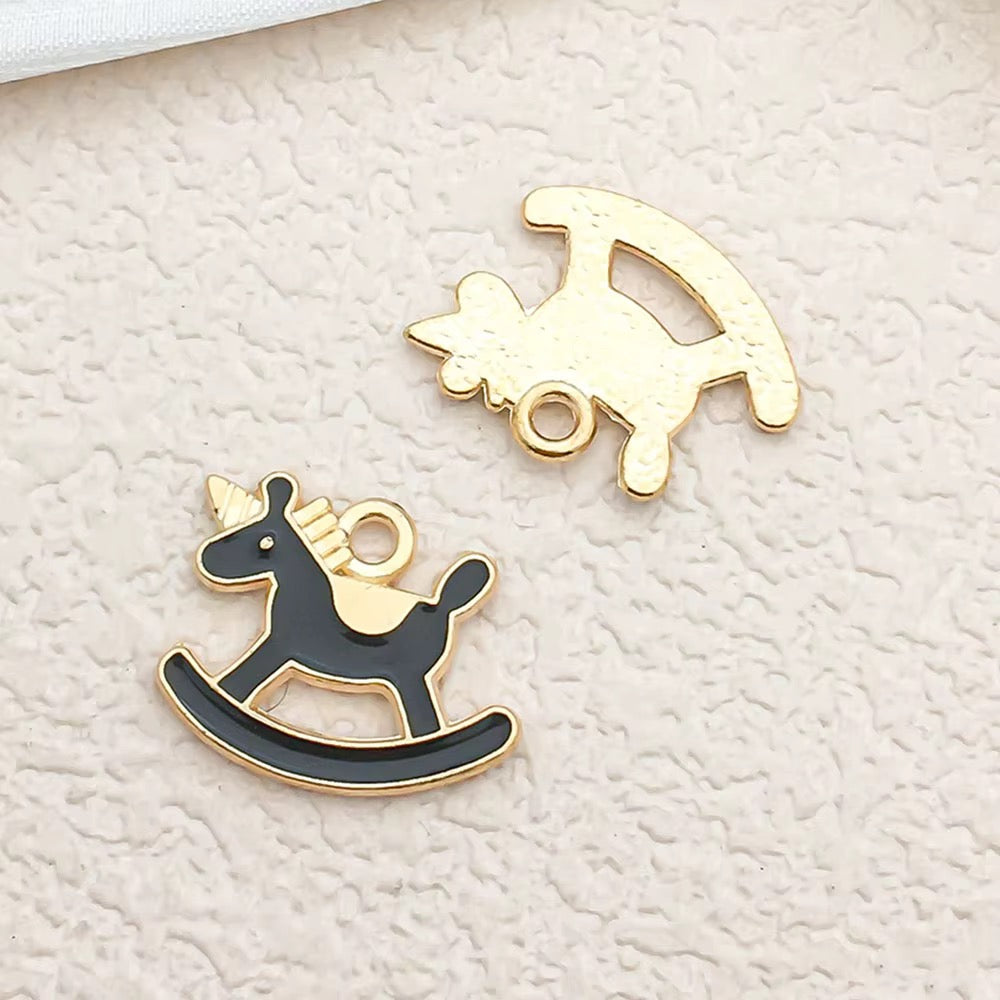 BBB 312 (b) Black Rocking Horse enamel charm ( 1 pc ) High quality shine ( 13:16 mm )