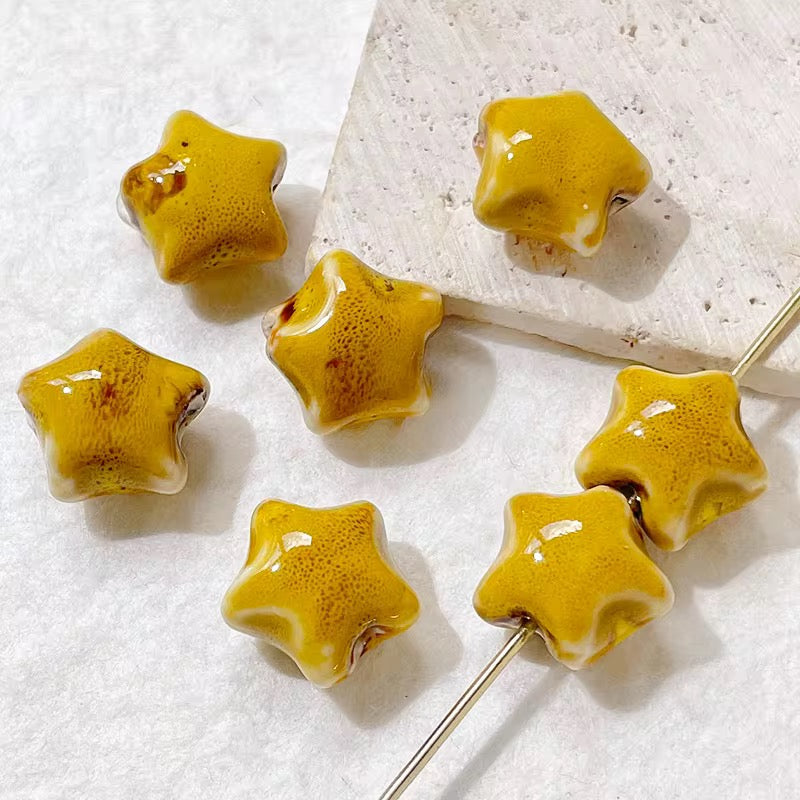 BBB 255 (b) Yellow Chunky Star Ceramic bead ( 1 pc ) Porcelian Ceramic ( 15 mm )