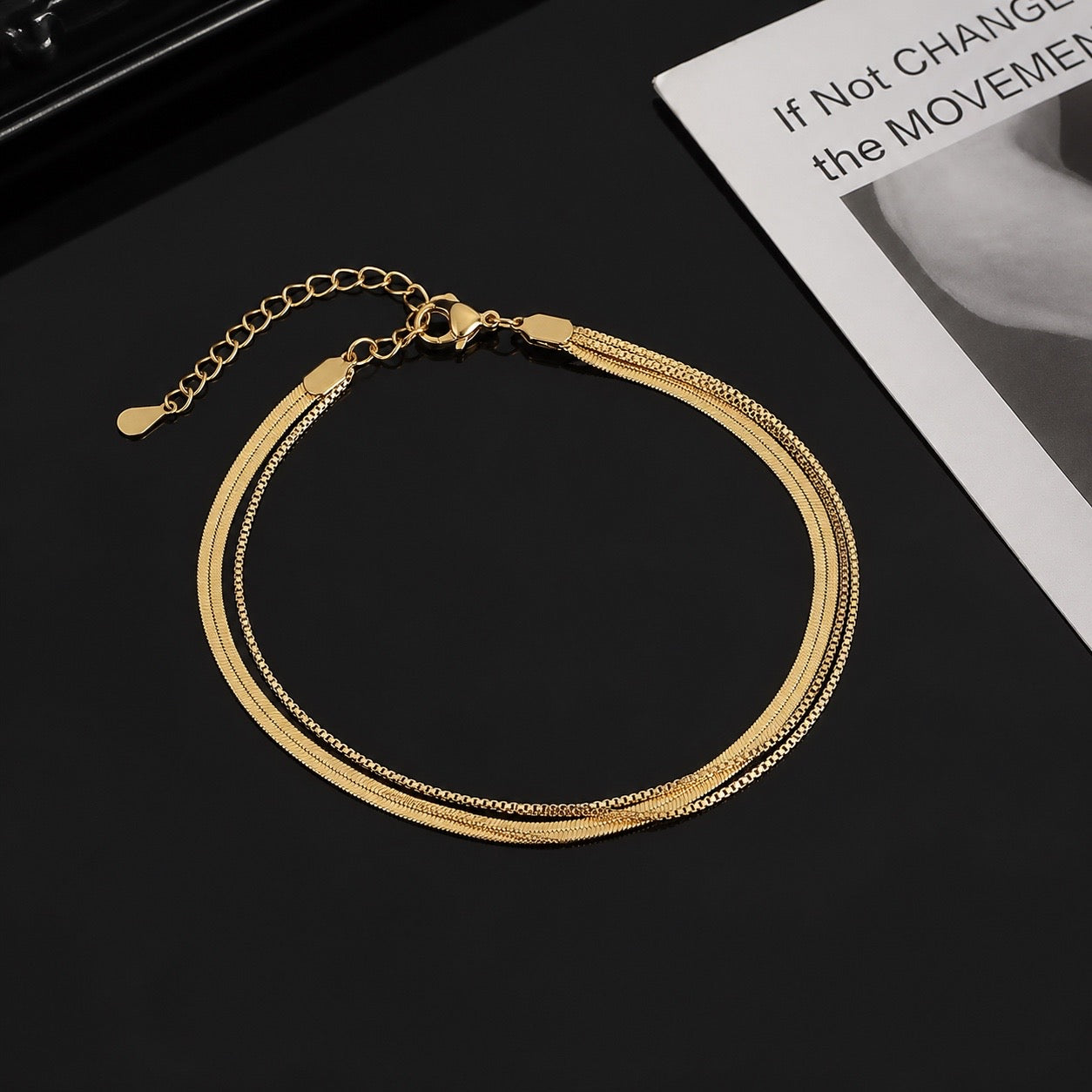 BSJ15B double layer Snake bracelet - 18k gold PVD plated 316 stainless steel - Anti tarnish