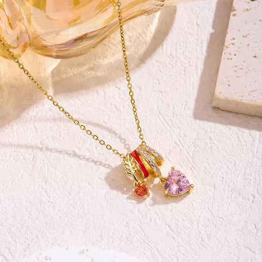 SJ 1060 Heart Multi Charm Zircon Necklace - 18k Gold PVD plated stainless steel - Anti tarnish